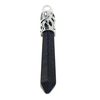 Blue Goldstone Pendant, with Brass, pendulum, platinum color plated, natural, nickel, lead & cadmium free, 11-13x58-63mm, Hole:Approx 4x5mm, 10PCs/Lot, Sold By Lot