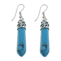 Turquoise Drop Earring, with Brass, pendulum, platinum color plated, nickel, lead & cadmium free, 7.5x34.5x7mm, 50mm, 10Pairs/Lot, Sold By Lot