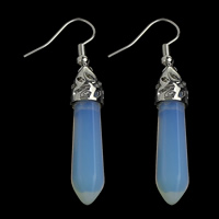 Sea Opal Drop Earring, with Brass, pendulum, platinum color plated, nickel, lead & cadmium free, 7x35x6.5mm, 53mm, 10Pairs/Lot, Sold By Lot