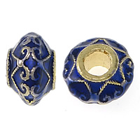 Imitation Cloisonne Tibetan Style Beads, Drum, gold color plated, enamel, blue, nickel, lead & cadmium free, 6.50x11mm, Hole:Approx 3.5mm, 30PCs/Lot, Sold By Lot