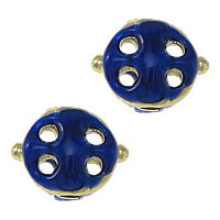 Imitation Cloisonne Tibetan Style Beads, Flat Round, gold color plated, double-sided enamel, blue, nickel, lead & cadmium free, 14.50x11x7mm, Hole:Approx 2mm, 20PCs/Lot, Sold By Lot