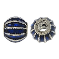Imitation Cloisonne Zinc Alloy Beads Drum silver color plated enamel & corrugated & blacken blue nickel lead & cadmium free Approx 3mm Sold By Lot
