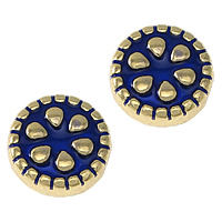 Imitation Cloisonne Tibetan Style Beads, Flat Round, gold color plated, double-sided enamel, blue, nickel, lead & cadmium free, 8x8x3.50mm, Hole:Approx 1mm, 50PCs/Lot, Sold By Lot