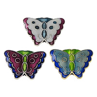 Imitation Cloisonne Tibetan Style Beads, Butterfly, plated, double-sided enamel, more colors for choice, nickel, lead & cadmium free, 19x14x4mm, Hole:Approx 1mm, 20PCs/Lot, Sold By Lot