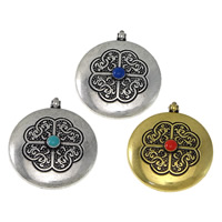 Tibetan Style Flat Round Pendants, Brass, plated, double-sided enamel & blacken, more colors for choice, nickel, lead & cadmium free, 48x55x9.50mm, Hole:Approx 3mm, 10PCs/Lot, Sold By Lot