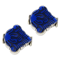 Imitation Cloisonne Tibetan Style Beads, silver color plated, double-sided enamel & blacken, blue, nickel, lead & cadmium free, 15x15x6mm, Hole:Approx 2.5mm, 50PCs/Lot, Sold By Lot