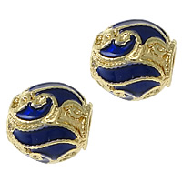 Imitation Cloisonne Tibetan Style Beads, Drum, gold color plated, enamel, blue, nickel, lead & cadmium free, 8.50x8.50mm, Hole:Approx 4mm, 50PCs/Lot, Sold By Lot