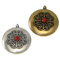 Brass Jewelry Pendants, Flat Round, plated, double-sided enamel & blacken, more colors for choice, nickel, lead & cadmium free, 38x43x8mm, Hole:Approx 1.5mm, 20PCs/Lot, Sold By Lot