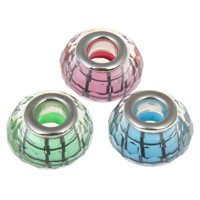 Resin European Beads, Rondelle, platinum color plated, brass double core without troll & faceted, more colors for choice, 14x9mm, Hole:Approx 5mm, 100PCs/Bag, Sold By Bag