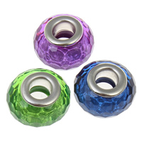 Resin European Beads, Rondelle, platinum color plated, brass double core without troll & faceted, more colors for choice, 14x9mm, Hole:Approx 5mm, 100PCs/Bag, Sold By Bag