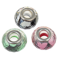 Resin European Beads, Rondelle, word love, platinum color plated, with heart pattern & brass double core without troll & faceted, more colors for choice, 14x9mm, Hole:Approx 5mm, 100PCs/Bag, Sold By Bag