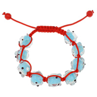 Bracelets Woven Ball Murano, chalumeau, avec corde en nylon & Acrylique, cochon, fait à la main, réglable, 15x13x15mm, Longueur Environ 7.5 pouce, 5Strandstoron/sac, Vendu par sac