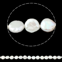 Grânulos pérolas de água doce cultivados da moeda, branco, Grade AA, 11-12mm, Buraco:Aprox 0.8mm, vendido para 15 inchaltura Strand