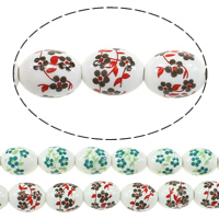 Printing Porcelain Beads, Oval, with flower pattern, more colors for choice, 17x13mm, Hole:Approx 3mm, Length:Approx 13 Inch, 5Strands/Lot, Approx 20PCs/Strand, Sold By Lot