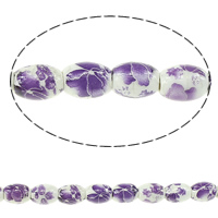 Printing Porcelain Beads Oval with flower pattern & two tone Approx 3mm Length Approx 13 Inch Approx Sold By Lot