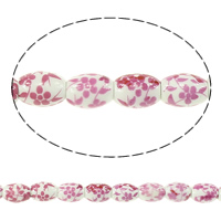 Printing Porcelain Beads, Oval, with flower pattern & two tone, 10x8mm, Hole:Approx 3mm, Length:Approx 13 Inch, 5Strands/Lot, Approx 32PCs/Strand, Sold By Lot