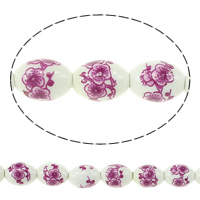 Printing Porcelain Beads, Oval, with flower pattern & two tone, 15x11mm, Hole:Approx 3mm, Length:Approx 14 Inch, 5Strands/Lot, Approx 23PCs/Strand, Sold By Lot
