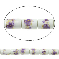 Printing Porcelain Beads, Column, with flower pattern, 12x8mm, Hole:Approx 2.5mm, Length:Approx 13.5 Inch, 5Strands/Lot, Approx 28PCs/Strand, Sold By Lot