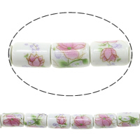 Printing Porcelain Beads, Column, with flower pattern, 12x8mm, Hole:Approx 2.5mm, Length:Approx 14 Inch, 5Strands/Lot, Approx 28PCs/Strand, Sold By Lot