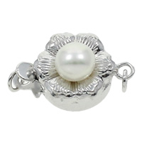 Brass Box Clasp with pearl Flower platinum color plated with 925 logo & single-strand white nickel lead & cadmium free Approx 2mm Sold By Bag