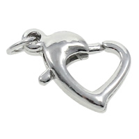 Brass Lobster Clasp, Heart, platinum color plated, nickel, lead & cadmium free, 13x12x3mm, Hole:Approx 2mm, 20PCs/Bag, Sold By Bag