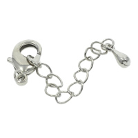 Brass Lobster Claw Cord Clasp platinum color plated with extender chain nickel lead & cadmium free Approx 2mm Sold By Bag