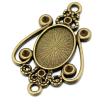 Tibetan Style Connector Setting, Flower, antique bronze color plated, 1/1 loop, nickel, lead & cadmium free, 21.40x32.70mm, Hole:Approx 2mm, Inner Diameter:Approx 10x14mm, 100PCs/Lot, Sold By Lot