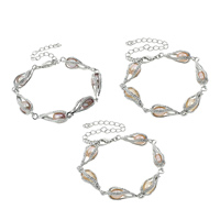 metal Pulsera, con perla, con 9cm extender cadena, Gota, chapado en color de platina, más colores para la opción, libre de níquel, plomo & cadmio, 6-7mm, Vendido para aproximado 6 Inch Sarta