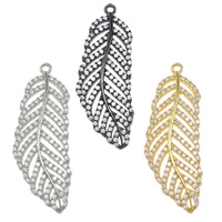 Cubic Zirconia Micro Pave Brass Pendant, Feather, plated, micro pave cubic zirconia & hollow, more colors for choice, nickel, lead & cadmium free, 12x33x1.50mm, Hole:Approx 1mm, 10PCs/Lot, Sold By Lot