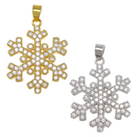 Cubic Zirconia Micro Pave Brass Pendant, Snowflake, plated, micro pave cubic zirconia, more colors for choice, nickel, lead & cadmium free, 17x22x2mm, Hole:Approx 3x3.5mm, 20PCs/Lot, Sold By Lot