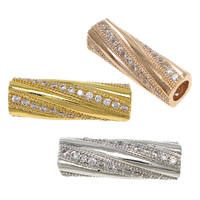 Cubic Zirconia Micro Pave Brass Beads, Tube, plated, micro pave cubic zirconia, more colors for choice, nickel, lead & cadmium free, 19x6.50mm, Hole:Approx 3.5mm, 20PCs/Lot, Sold By Lot