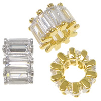 Messing European Perlen, Rondell, plattiert, ohne troll & mit kubischem Zirkonia, keine, frei von Nickel, Blei & Kadmium, 6x10mm, Bohrung:ca. 5mm, 20PCs/Menge, verkauft von Menge