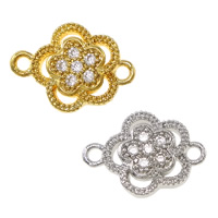 Cubic Zirconia Micro Pave Brass Connector, Flower, plated, micro pave cubic zirconia & 1/1 loop & hollow, more colors for choice, nickel, lead & cadmium free, 10x7.50x2mm, Hole:Approx 1mm, 50PCs/Lot, Sold By Lot