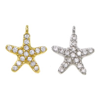 Cubic Zirconia Micro Pave Brass Pendant, Starfish, plated, micro pave cubic zirconia, more colors for choice, nickel, lead & cadmium free, 9x11x2mm, Hole:Approx 1mm, 50PCs/Lot, Sold By Lot
