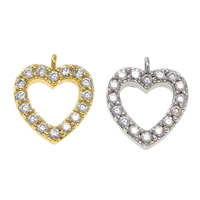 Cubic Zirconia Micro Pave Brass Pendant, Heart, plated, micro pave cubic zirconia, more colors for choice, nickel, lead & cadmium free, 9x10x2mm, Hole:Approx 1mm, 50PCs/Lot, Sold By Lot