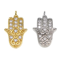 Cubic Zirconia Micro Pave Brass Pendant, Hamsa, plated, Islamic jewelry & micro pave cubic zirconia, more colors for choice, nickel, lead & cadmium free, 9x15x1.50mm, Hole:Approx 1mm, 50PCs/Lot, Sold By Lot