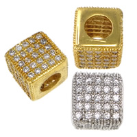 Cubic Zirconia Micro Pave Brass Beads, Cube, plated, micro pave cubic zirconia, more colors for choice, nickel, lead & cadmium free, 7x7x7mm, Hole:Approx 3.5mm, 10PCs/Lot, Sold By Lot