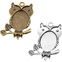 Tibetan Style Pendant Cabochon Setting, Owl, plated, more colors for choice, nickel, lead & cadmium free, 25.90x43.60mm, Hole:Approx 3.35mm, Inner Diameter:Approx 18x25mm, 100PCs/Lot, Sold By Lot