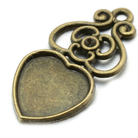 Tibetan Style Pendant Cabochon Setting, Heart, antique bronze color plated, nickel, lead & cadmium free, 14.10x28.50mm, Hole:Approx 1.8mm, Inner Diameter:Approx 12mm, 5Bags/Lot, 100PCs/Bag, Sold By Lot