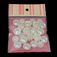 ABS-Kunststoff-Perlen Cabochon Einstellung, mit OPP, Blume, weiß, 20x7mm, Innendurchmesser:ca. 6mm, 30PCs/Tasche, verkauft von Tasche