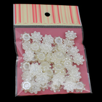 Plastique ABS perle réglage de cabochon, avec Bande en plastique, fleur, dos plat, blanc, 18x5mm, Diamètre intérieur:Environ 2mm, 50PC/sac, Vendu par sac