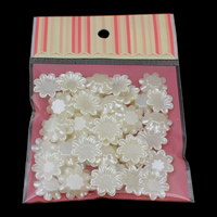 Plastique ABS perle cabochon, avec Bande en plastique, fleur, dos plat, blanc, 20x5mm, 50PC/sac, Vendu par sac
