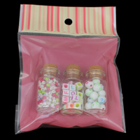 Glass Wish Bottle, with wood stopper & OPP Bag & Acrylic, mixed, 22x40mm, 3PCs/Bag, Sold By Bag