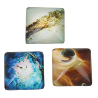 Glass Cabochon, Square, starry design & time gem jewelry & flat back & decal, 15x15x5mm, 100PCs/Bag, Sold By Bag
