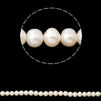 Okrugli Kulturan Slatkovodni Pearl perle, Krumpir, prirodan, bijel, ocjena, 9-10mm, Rupa:Približno 0.8mm, Prodano Per 15 inčni Strand