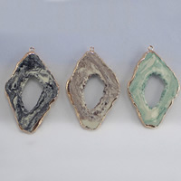 Resin Tibetan Style Pendants, with Resin, Rhombus, gold color plated, imitation agate, more colors for choice, 59x38x5mm, Hole:Approx 3-4mm, 30PCs/Lot, Sold By Lot