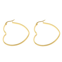 Stainless Steel Hoop Earring, Heart, gold color plated, 41x43x3mm, Sold By Pair