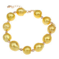 Bracelet en perles de culture d'eau douce, perle nucléée de culture d'eau douce, avec laiton, avec 4cm chaînes de rallonge, baroque, Plaqué de couleur d'or rose, Or, 12-13mm, Vendu par Environ 6.5 pouce brin