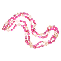 Пресноводные перлы ожерелье цепи свитера, Пресноводные жемчуги, с Кристаллы, Стиль Барокко, граненый, пурпурный, 8-9mm, Продан через Приблизительно 44 дюймовый Strand
