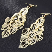 Tibetan Style Drop Earring, iron earring hook, Leaf, gold color plated, hollow, nickel, lead & cadmium free, 35x104mm, 12Pairs/Bag, Sold By Bag